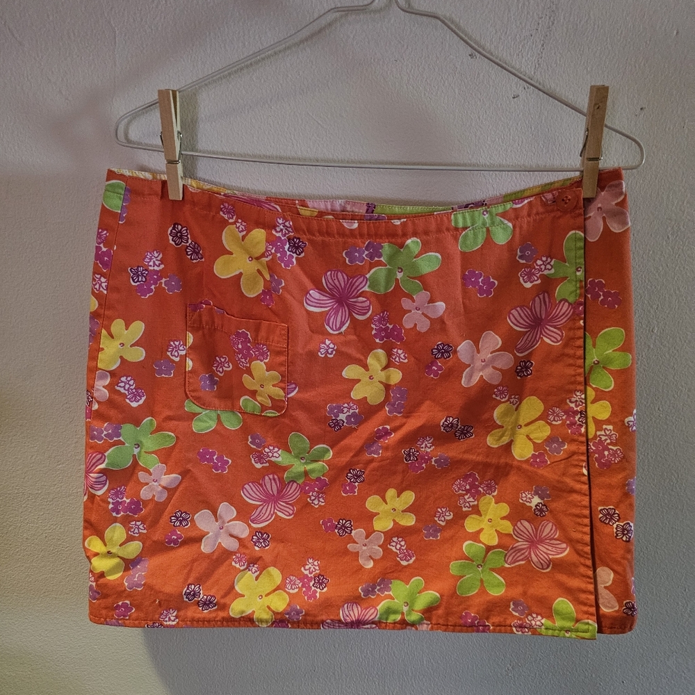 LILLY PULITZER Floral Print MINI Reversible Wrap Skirt Size 6